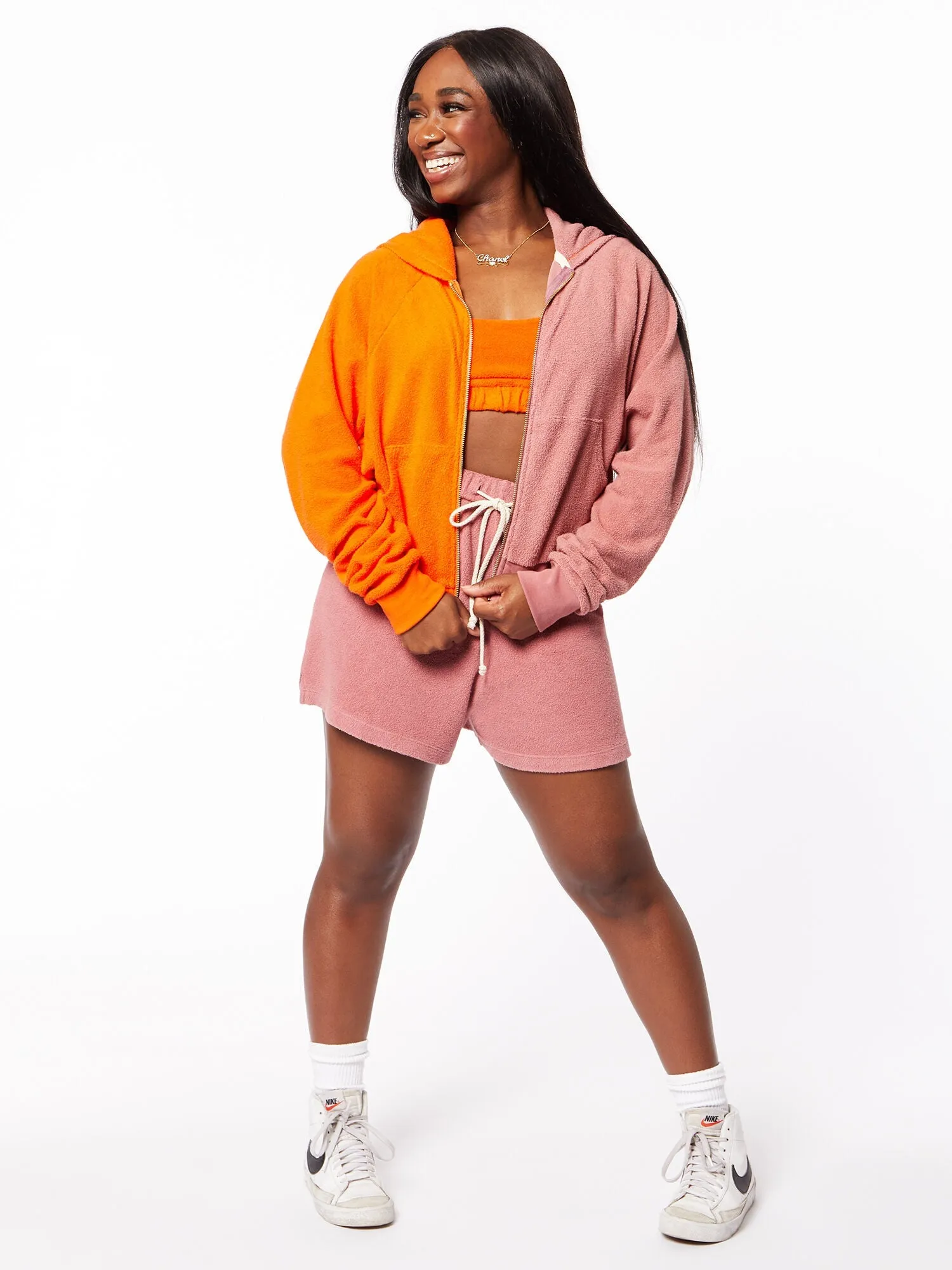 Donni | Terry Duo Zip Up Hoodie | Pink/Orange