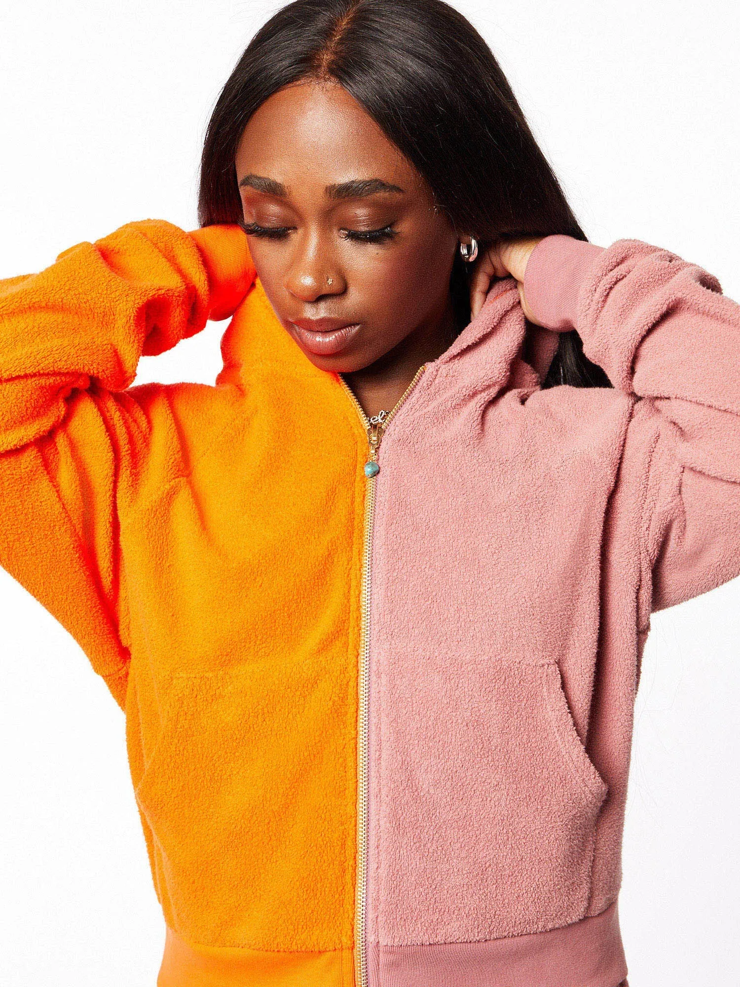 Donni | Terry Duo Zip Up Hoodie | Pink/Orange