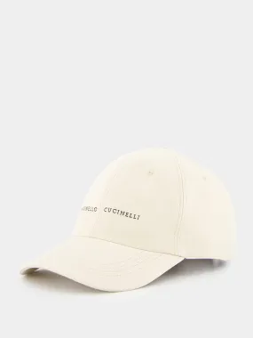 Embroidered-Logo Cream Baseball Cap