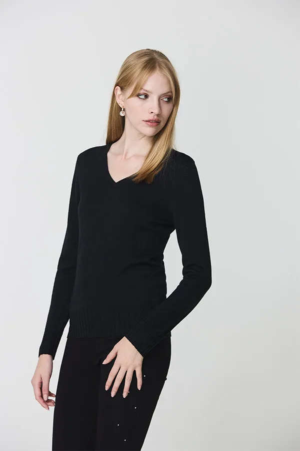 Escorpion BASIC WIDE RIB BLACK V-NECK SWEATER