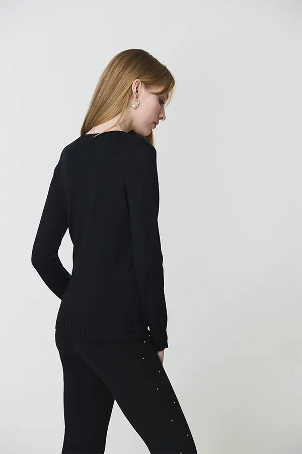 Escorpion BASIC WIDE RIB BLACK V-NECK SWEATER