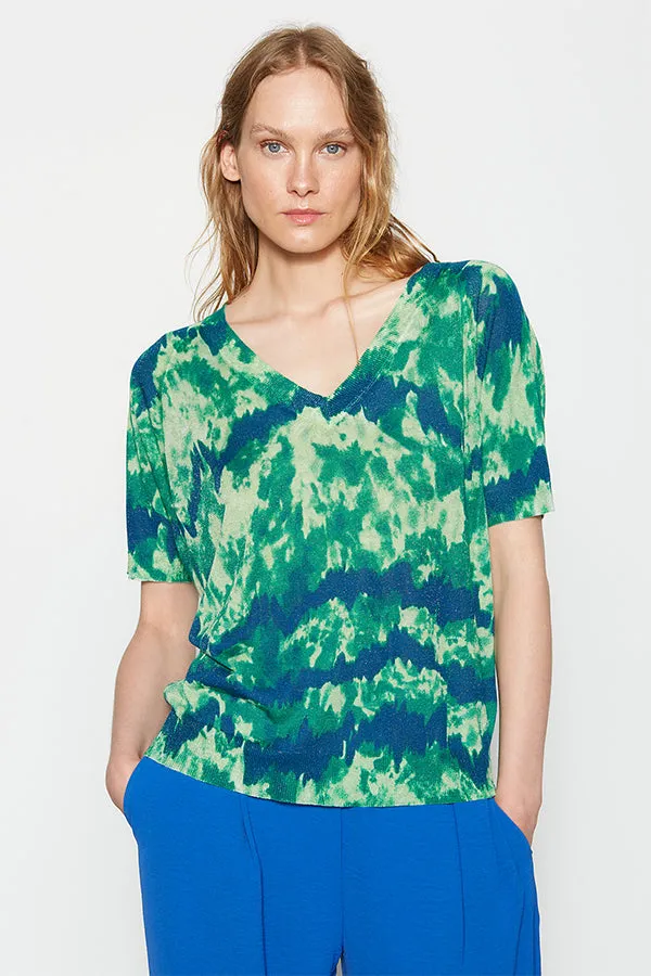 Escorpion GREEN TIE-DYE PRINT SHORT SLEEVE SWEATER