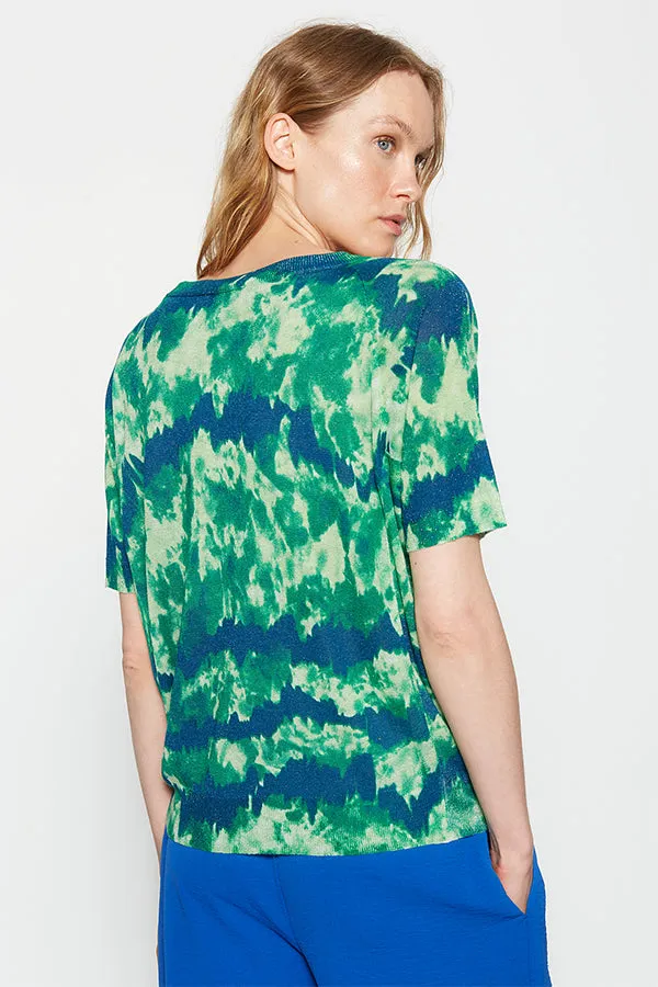 Escorpion GREEN TIE-DYE PRINT SHORT SLEEVE SWEATER