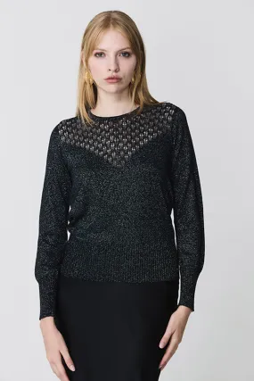 Escorpion OPENWORK LUREX CREWNECK BLACK SWEATER