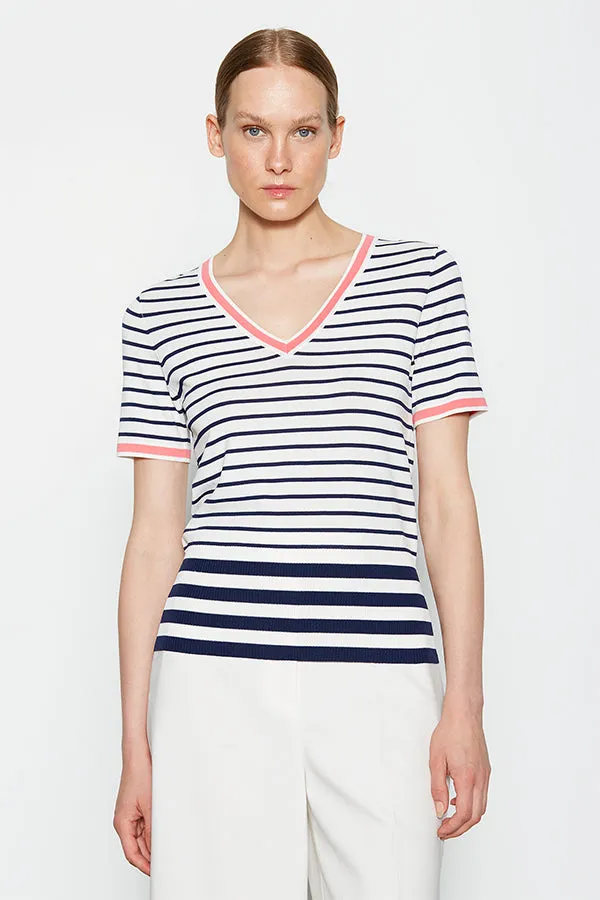 Escorpion PINK DETAIL STRIPED SHORT SLEEVES V-NECK SWEATER