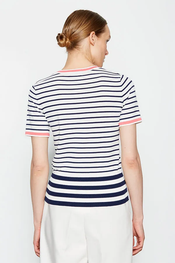 Escorpion PINK DETAIL STRIPED SHORT SLEEVES V-NECK SWEATER