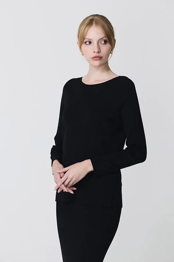 Escorpion RIBBED DETAILS BLACK BOAT NECK SWEATER