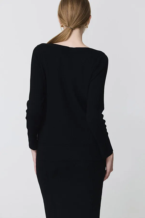 Escorpion RIBBED DETAILS BLACK BOAT NECK SWEATER