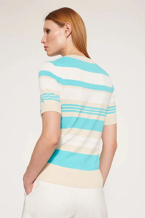 Escorpion TRICOLOR TURQUOISE STRIPED ROUND-NECK SWEATER