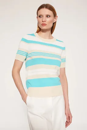 Escorpion TRICOLOR TURQUOISE STRIPED ROUND-NECK SWEATER