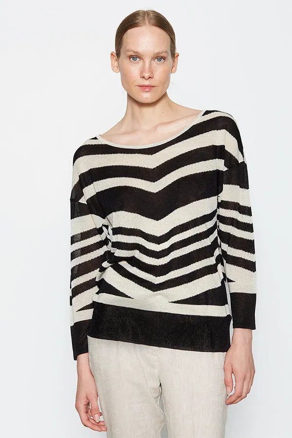 Escorpion TWO-TONE METALLIC INTARSIA BOAT-NECK SWEATER