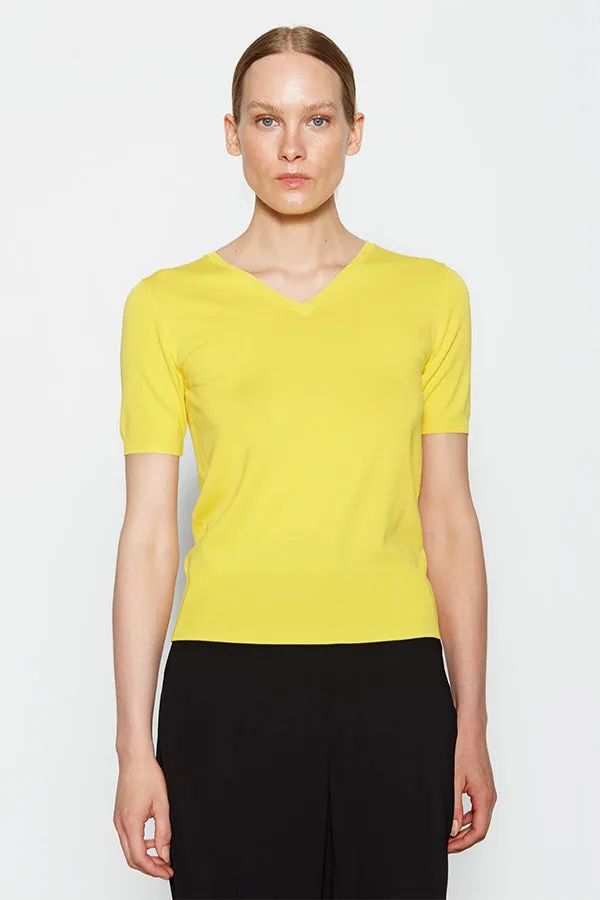 Escorpion YELLOW WIDE RIBBED DETAIL SHORT-SLEEVED SWEATER