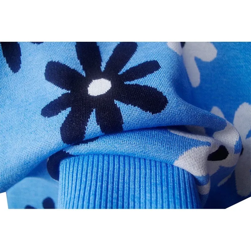 European fashion floral high-end knitted sweater with bottoming slimming high waist warm top sweater for women autumn and winter