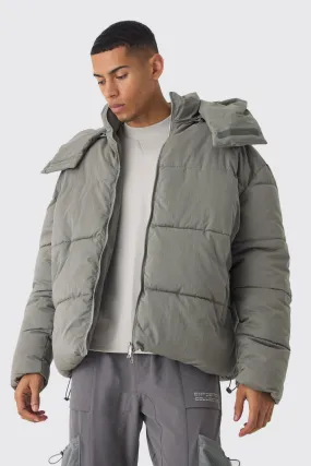 Extended Funnel Neck Hooded Puffer In Grey