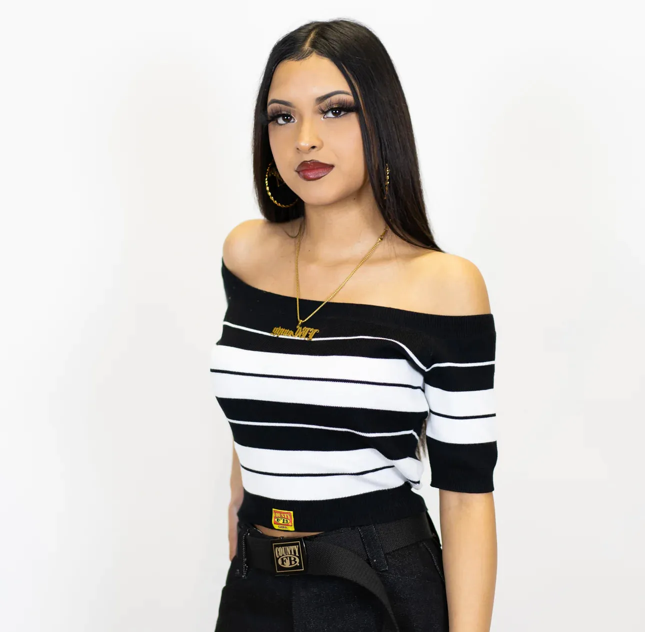 Fb County Charlie Brown Off The Shoulder Crop Tops