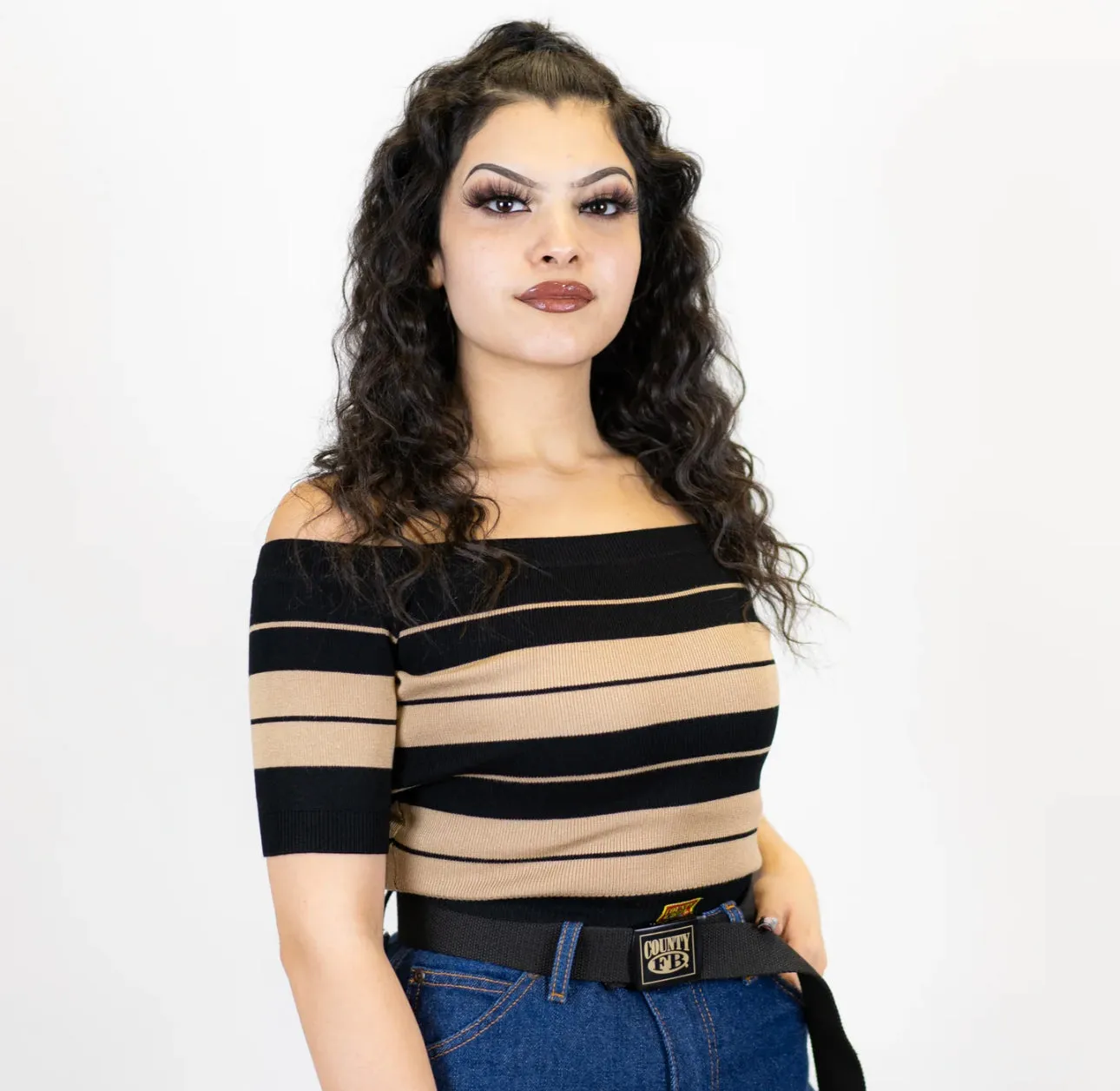 Fb County Charlie Brown Off The Shoulder Crop Tops