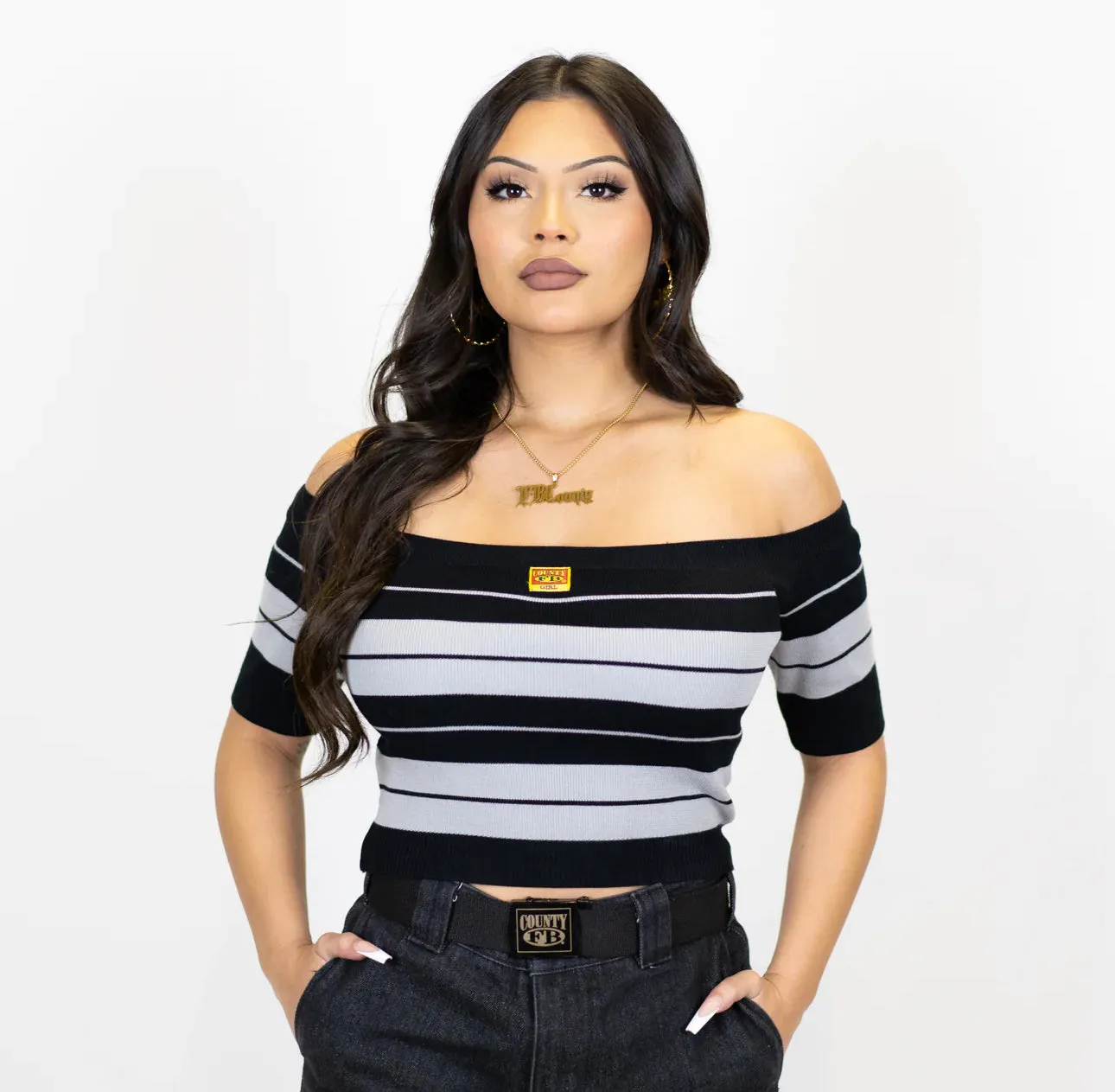 Fb County Charlie Brown Off The Shoulder Crop Tops