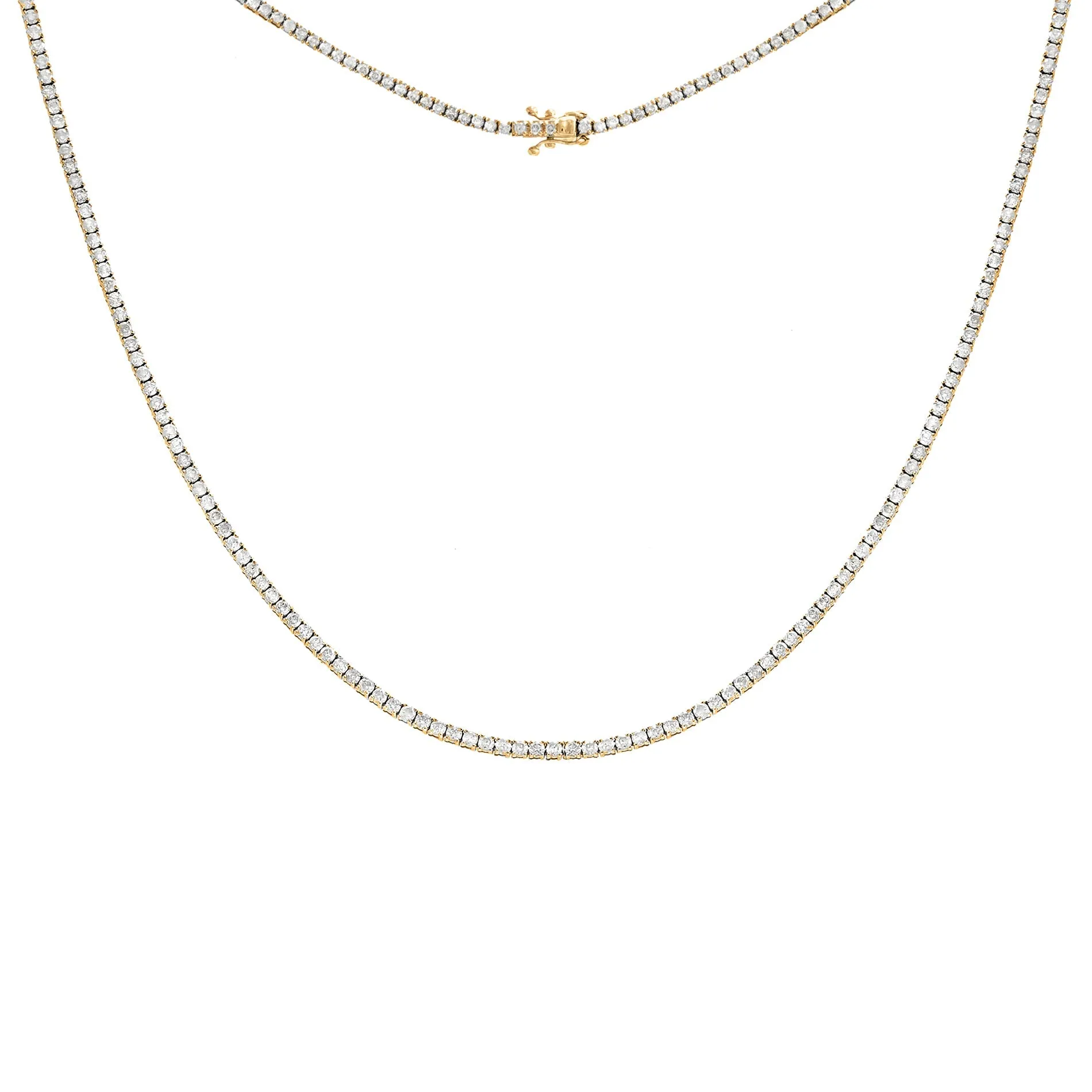 Four Prong Tennis Necklace | 3 Carat Diamond | 14K Gold