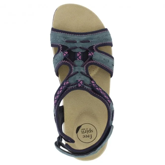 Free Spirit  Womens Fairmont Navy Elasticated Self Fastening Sandals 40526