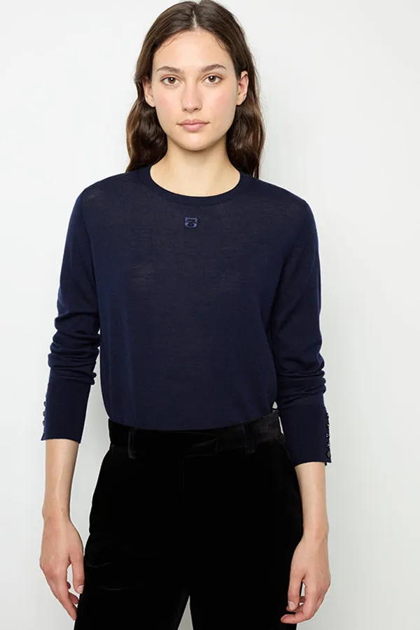 Gerard Darel JADE BLUE FINE WOOL ROUND NECK SWEATER