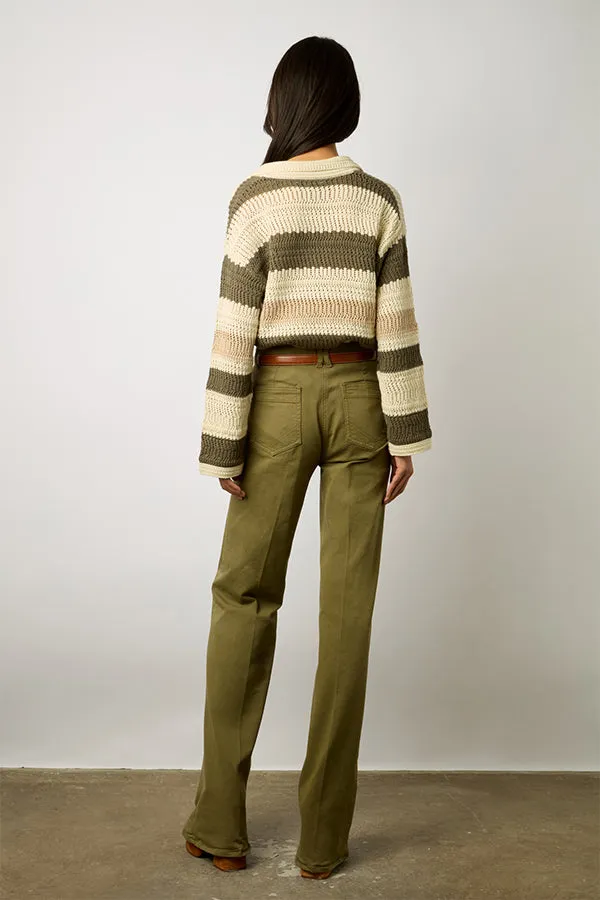 Gerard Darel LEA STRIPED OPENWORK COTTON POLO SWEATER