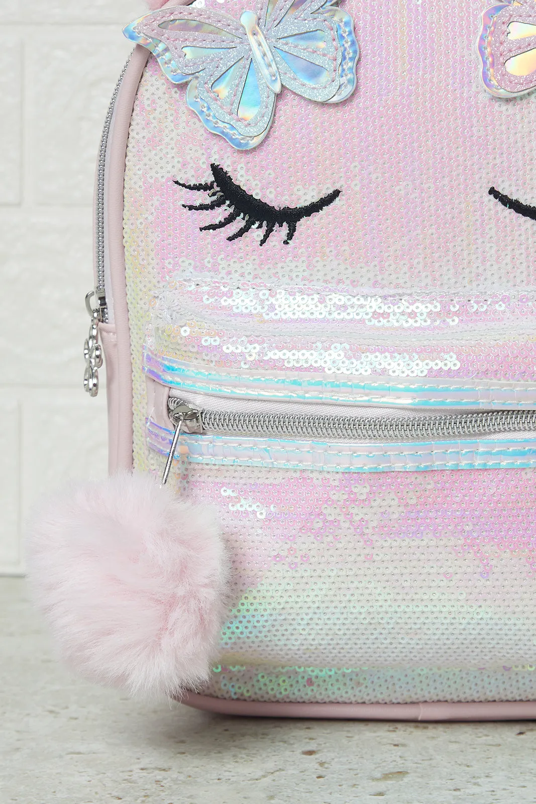 Girls Pink Embellished Backpack