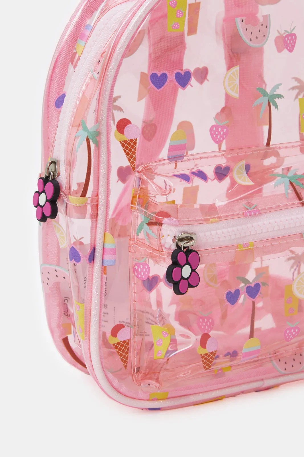 Girls Pink Printed Backpack