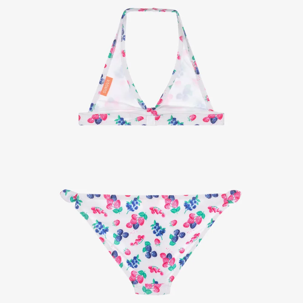 Girls White & Pink Berries Bikini 