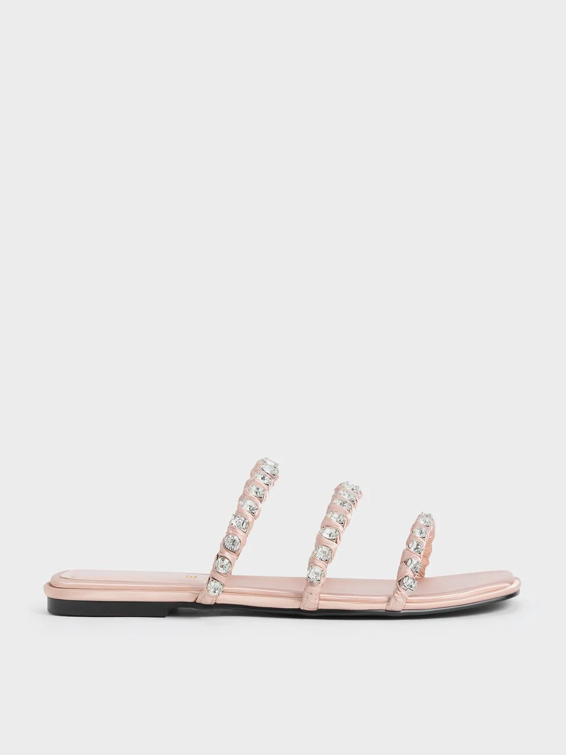 Goldie Recycled Polyester Gem-Encrusted Slide Sandals - Light Pink