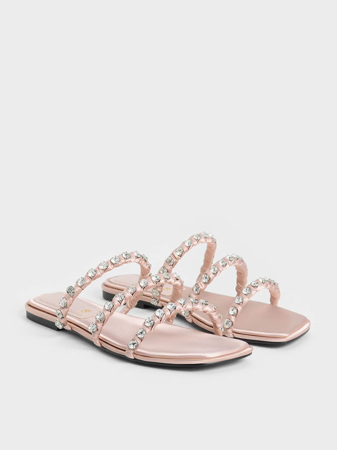 Goldie Recycled Polyester Gem-Encrusted Slide Sandals - Light Pink