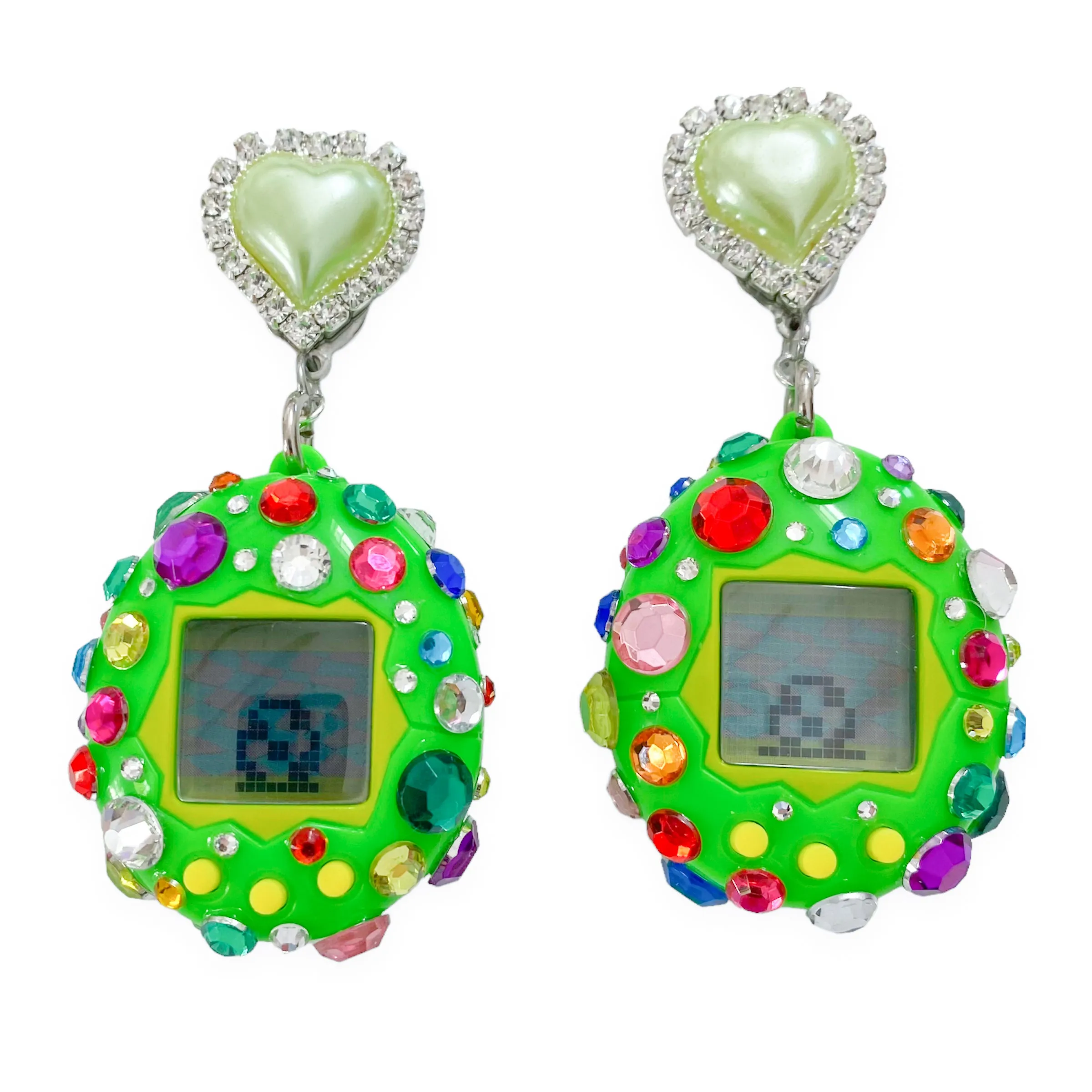 Green Bedazzled MINI Tamagotchi Earrings