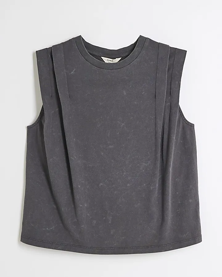 Grey washed pleated tank top