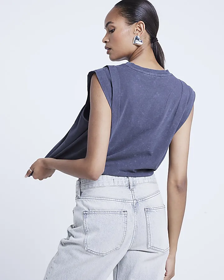 Grey washed pleated tank top