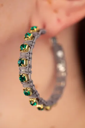 GT/Grey Thread Green Crystal Hoop Earrings