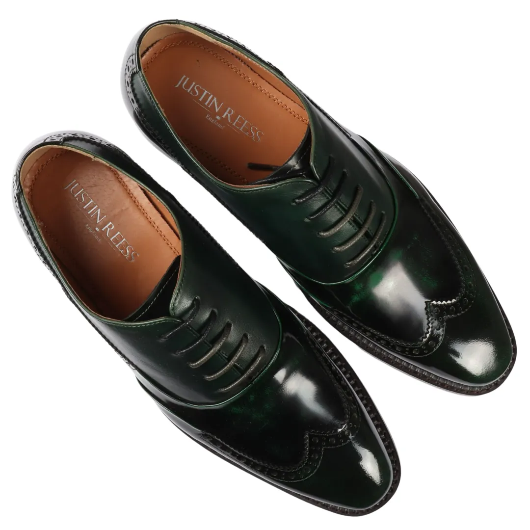 Harry - Men's Green Patent Leather Brogue Shoes