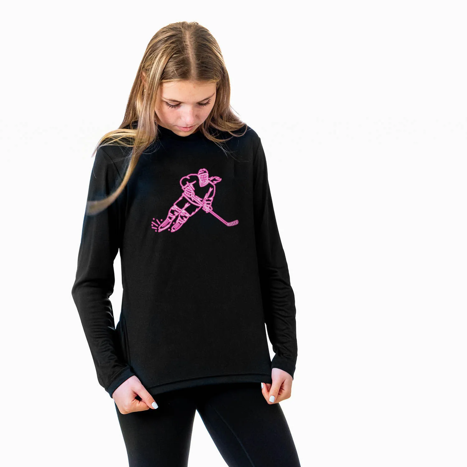 Hockey Long Sleeve Performance Tee - Neon Hockey Girl 