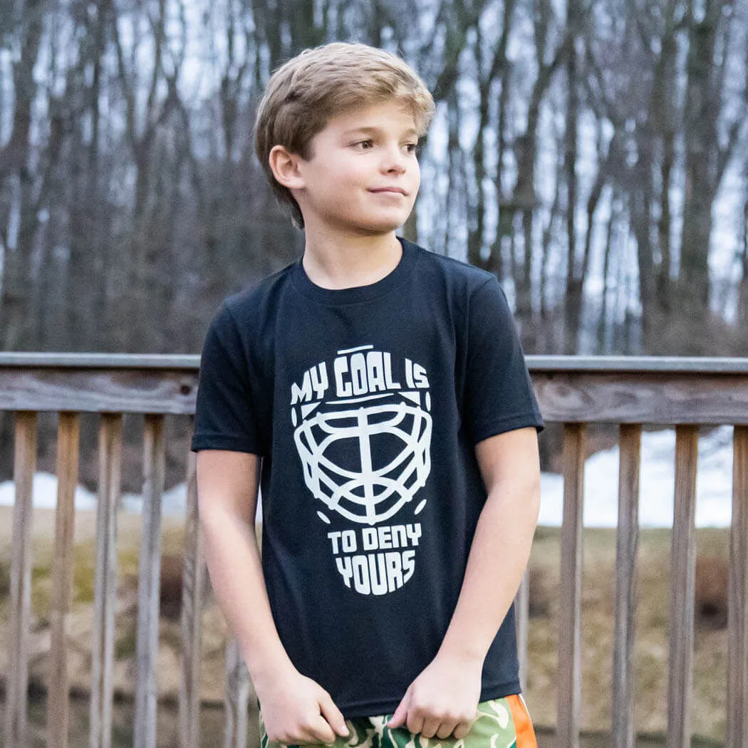 Hockey Short Sleeve T-Shirt - My Goal is to Deny Yours Goalie Mask 