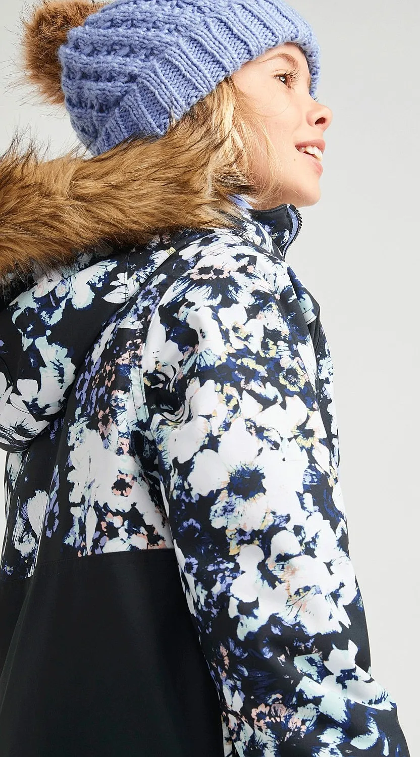 jacket Roxy Shelter - KVJ1/True Black Black Flowers - girl´s