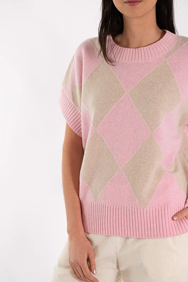 Jeff ELSA DIAMONDS PINK SHORT SLEEVE SWEATER