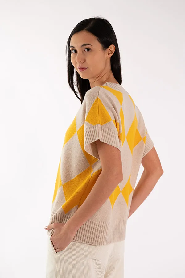 Jeff ELSA DIAMONDS YELLOW SHORT SLEEVE SWEATER