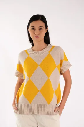 Jeff ELSA DIAMONDS YELLOW SHORT SLEEVE SWEATER