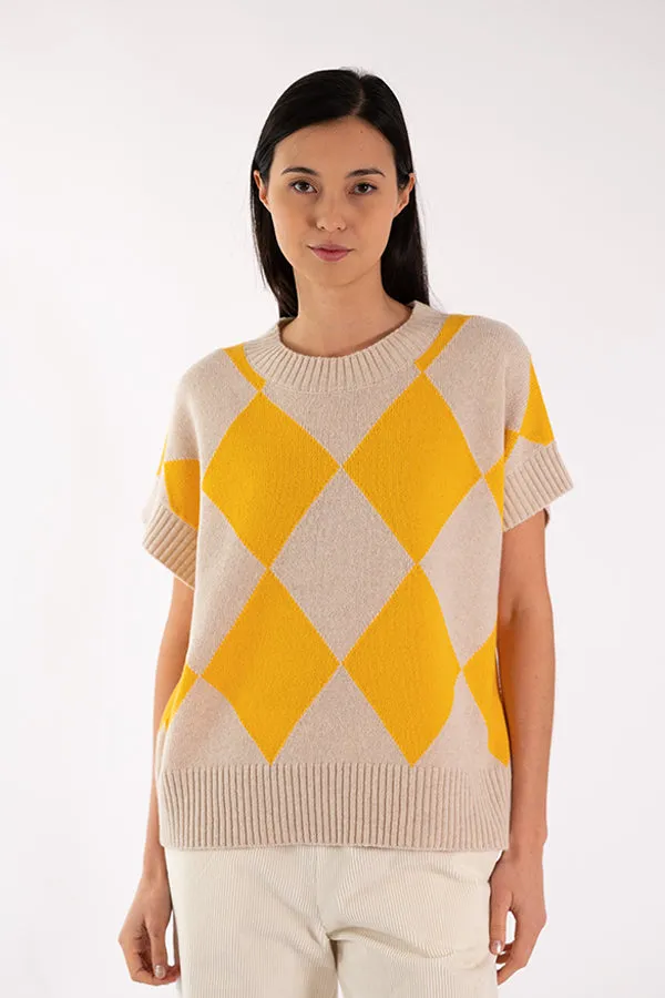 Jeff ELSA DIAMONDS YELLOW SHORT SLEEVE SWEATER