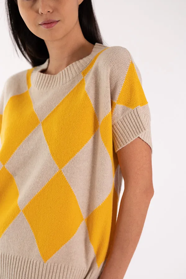 Jeff ELSA DIAMONDS YELLOW SHORT SLEEVE SWEATER