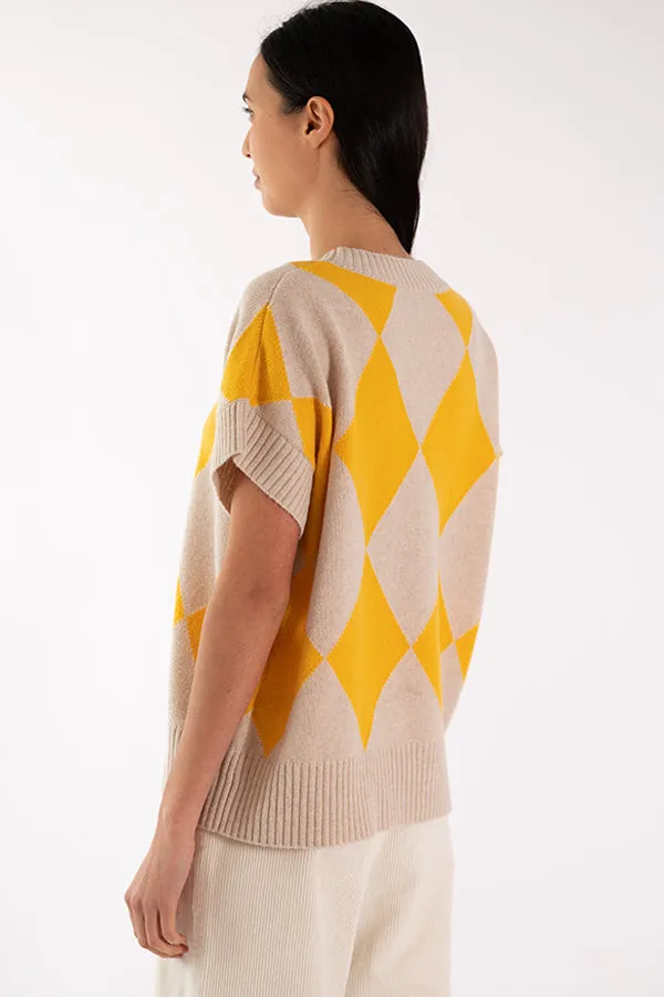 Jeff ELSA DIAMONDS YELLOW SHORT SLEEVE SWEATER