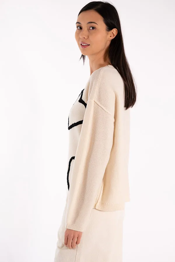 Jeff EVE HEARTS EMBROIDERY WHITE SWEATER