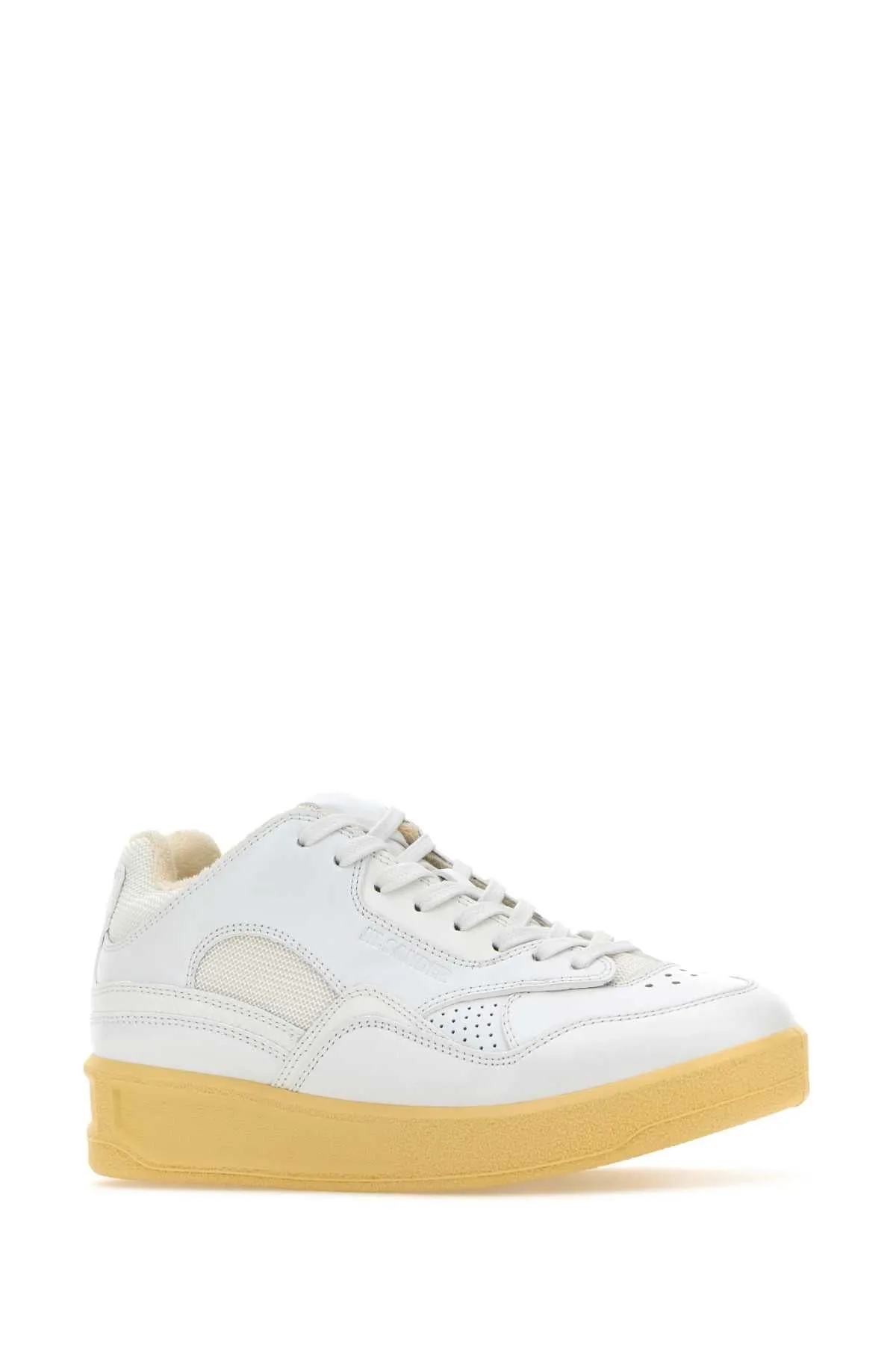 Jil Sander White Leather And Fabric Basket Sneakers