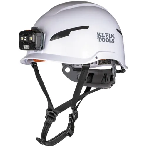 Klein Type-2 Non-Vented Class-E Safety Helmet, White With Headlamp 60525