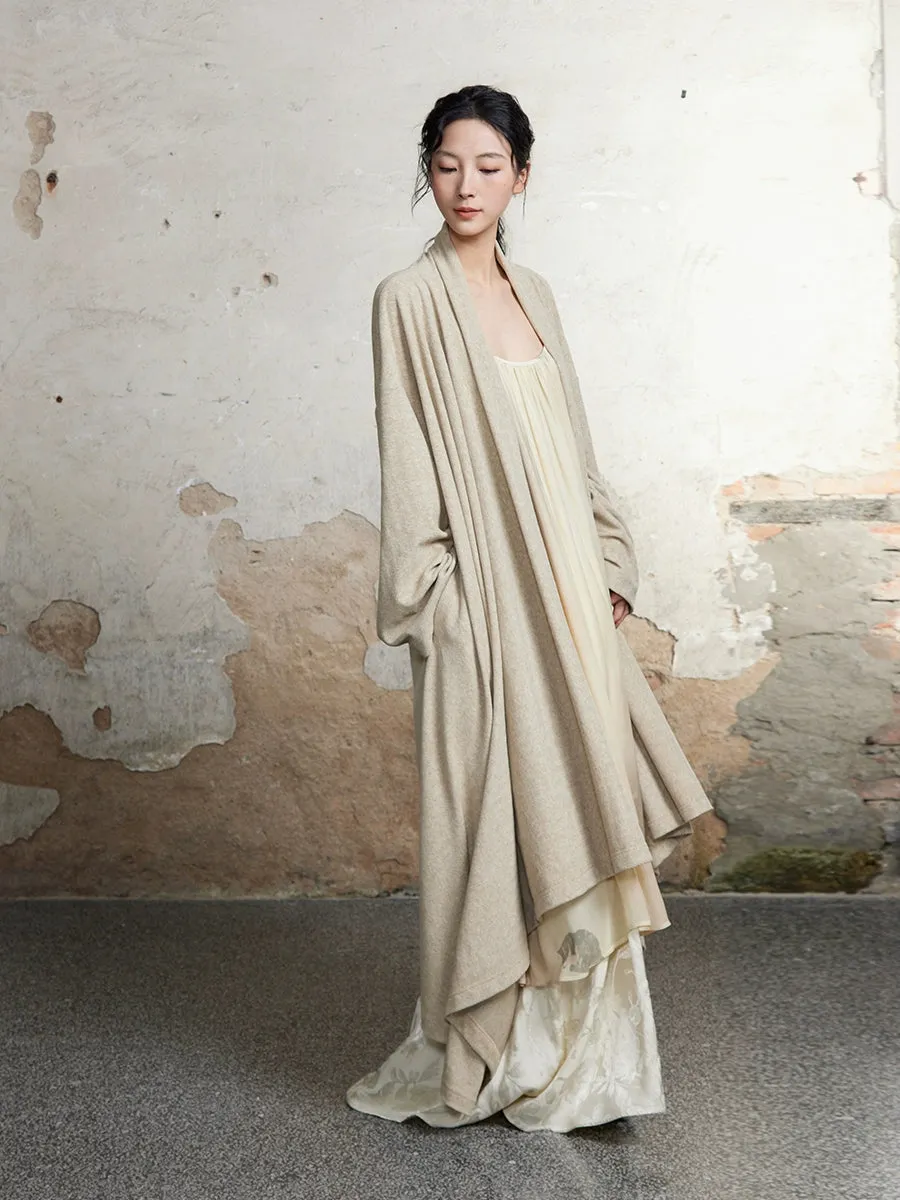 Knitted Pile Collar Long Gown Cardigan