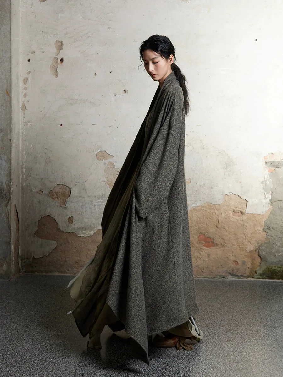Knitted Pile Collar Long Gown Cardigan