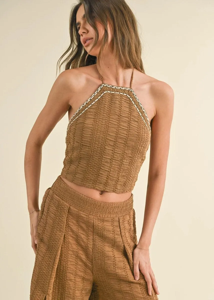 Lane Eyelet Halter Tank - Brown